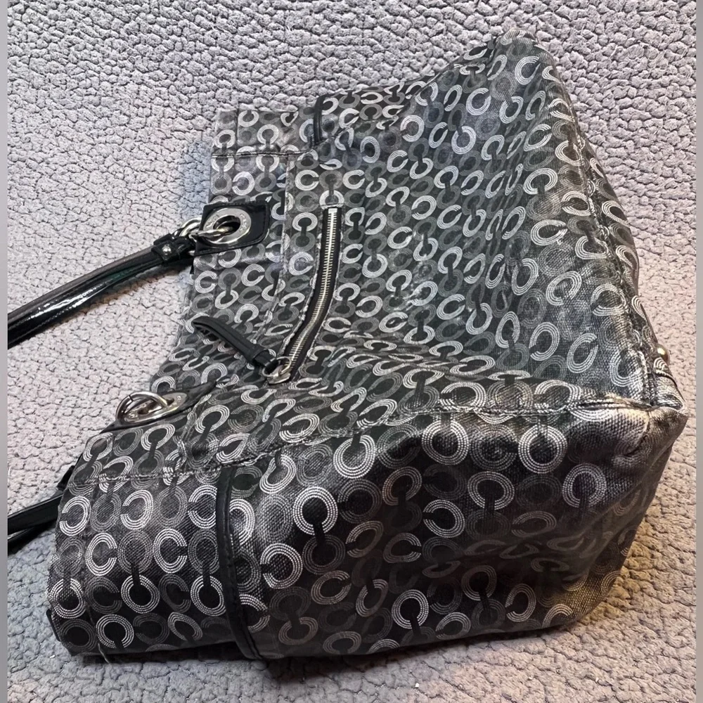 Authentic Coach Waverly Op Art Leather Diaper Bag Gray And Black XL Bag